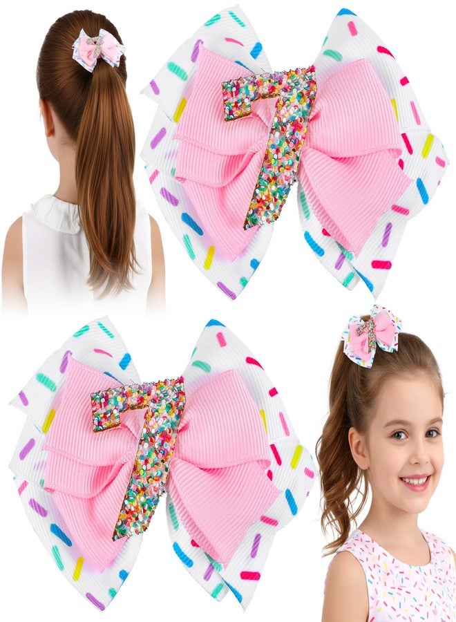 Guduling 2pcs Birthday Bows for Girls Hair, Birthday Hair Bow, Birth Day Girl Bow, Birth Day Hairs Accessories With Butterfly & Sparkly 7, Sweet Sassy Perfect for 7th Outfit Girl - Image 1